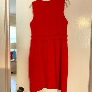 JCrew brilliant red sleeveless dress with fringe. Zip back. Fitted waist